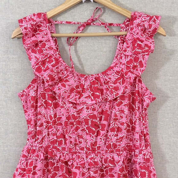 J. Crew Tiered Midi Dress Cotton Poplin Pink Red 12P - Picture 2 of 10